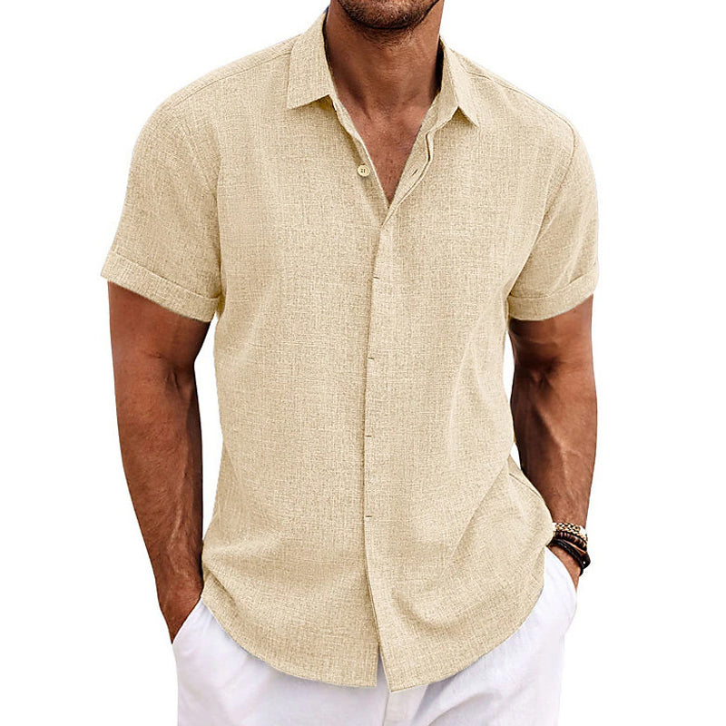 Textured Point Collar Short Sleeve Button Down Shirt