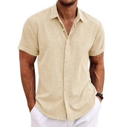 Textured Point Collar Short Sleeve Button Down Shirt