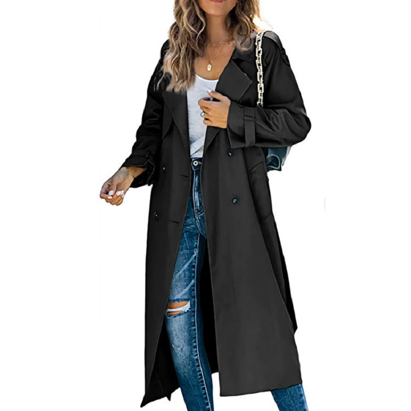 Collared Buttoned Cuffed Pocketed Relaxed Long Trench Coat