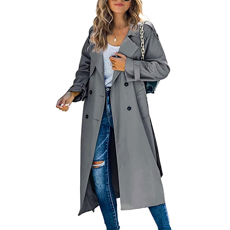 Collared Buttoned Cuffed Pocketed Relaxed Long Trench Coat