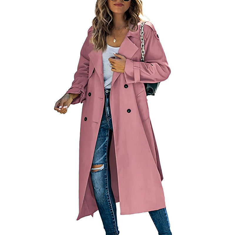 Collared Buttoned Cuffed Pocketed Relaxed Long Trench Coat