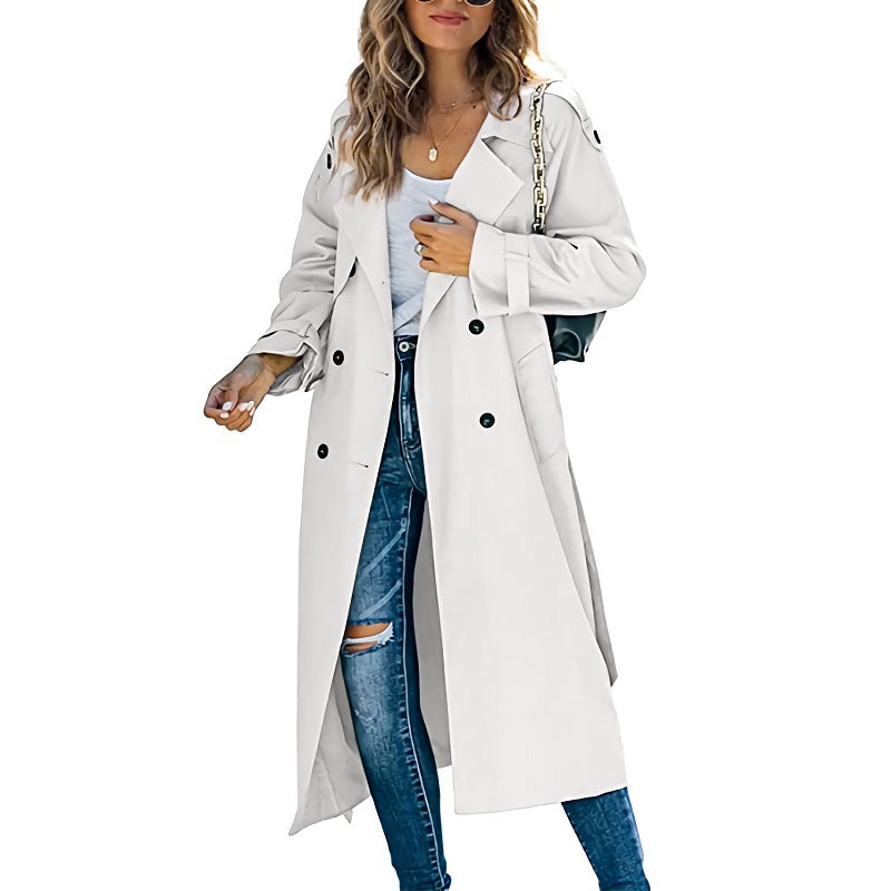 Collared Buttoned Cuffed Pocketed Relaxed Long Trench Coat