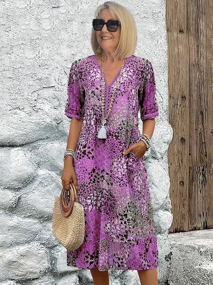V Neck Abstract Print Dress