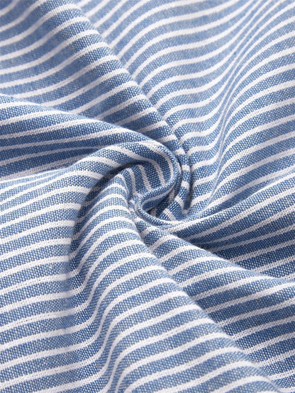 Short Sleeve Scoop Neck Striped Button Accent Dress Midi
