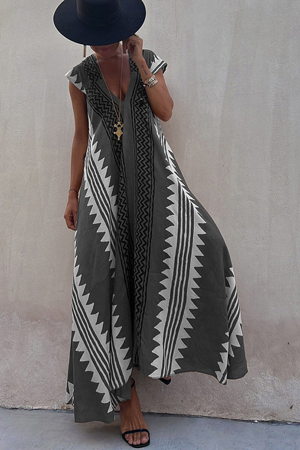 Deep Neckline Flared Hemline A-Line Dress