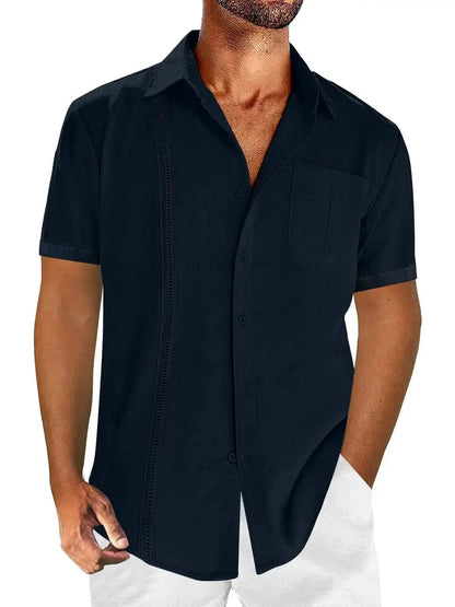 Buttoned Pocketed Textured Curved Plain Shirt