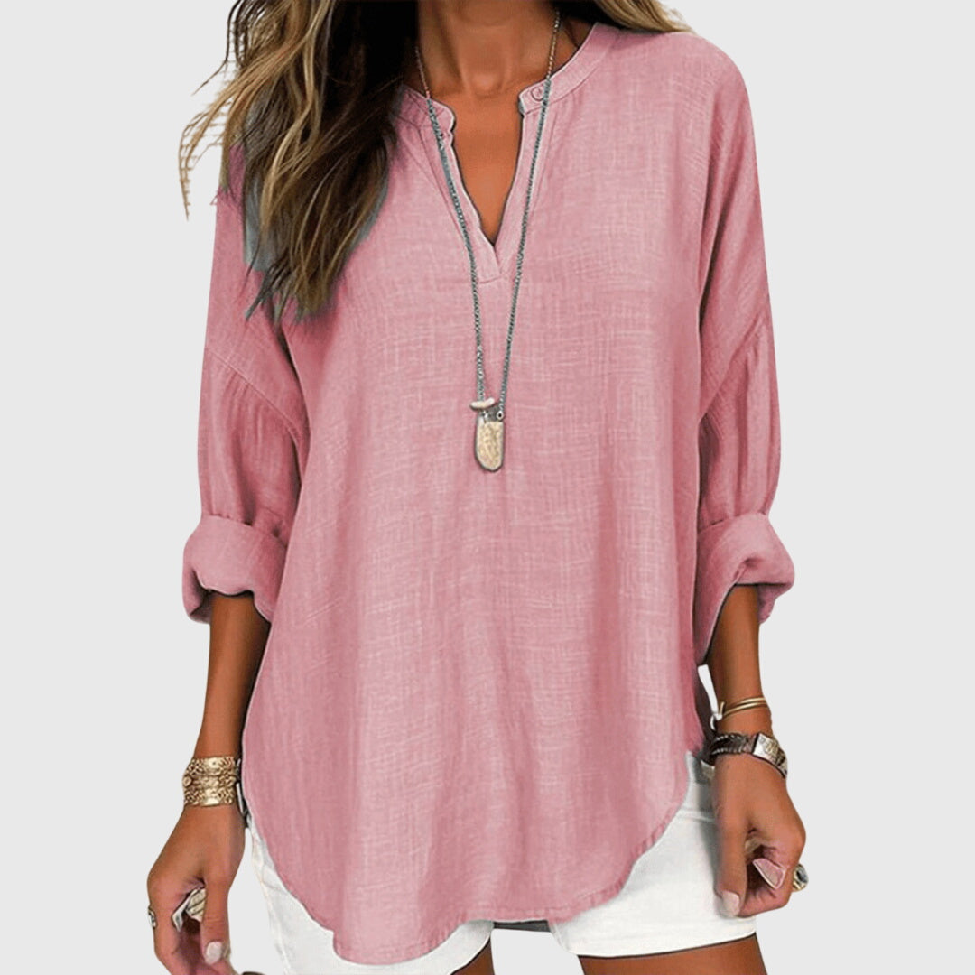 Loose Fit Rolled Sleeve V Neck Shirt