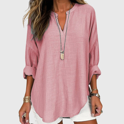 Loose Fit Rolled Sleeve V Neck Shirt