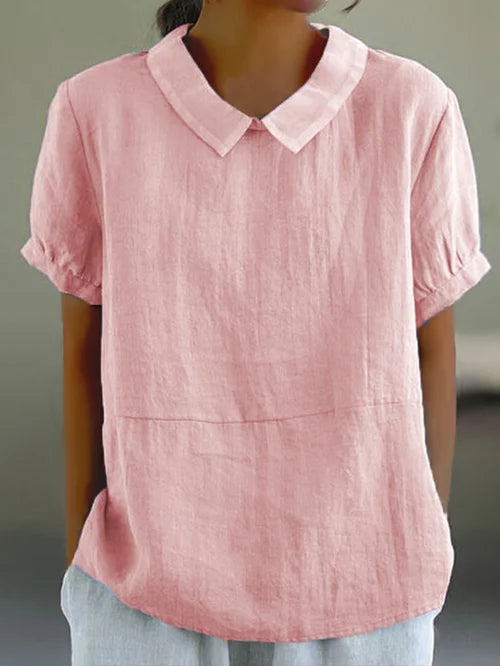 Collared Short Loose Textured Seamed Curved Top