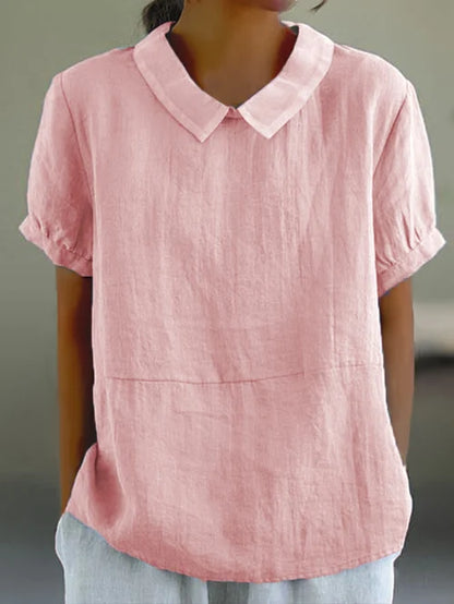 Collared Short Loose Textured Seamed Curved Top
