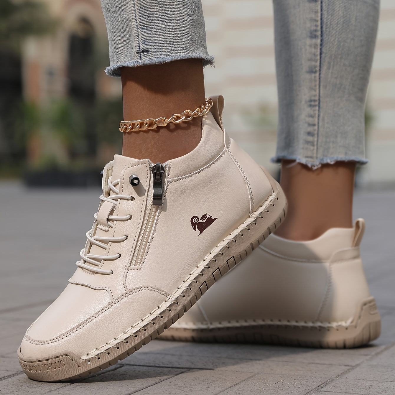 Zip-Up Lace-Up High-Top Orthopedic Sneakers