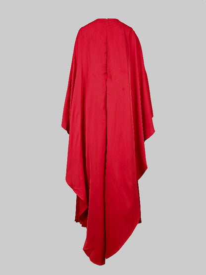Cape Layered Pleated Round High Maxi Dress