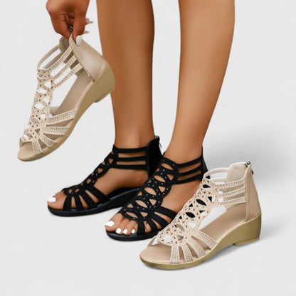 Cutout Caged Strappy Zipped Open Sandals