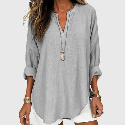 Loose Fit Rolled Sleeve V Neck Shirt