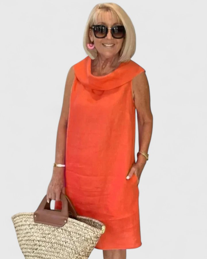 Sleeveless Cowled Straight Pocketed Unfitted Dress