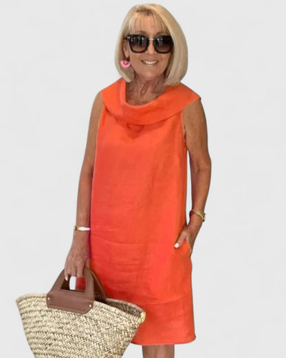 Sleeveless Cowled Straight Pocketed Unfitted Dress