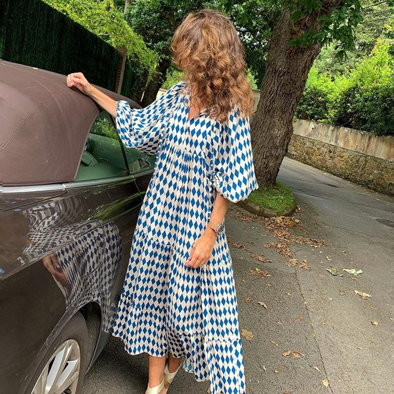 Loose Fit Printed Ruffled Dress