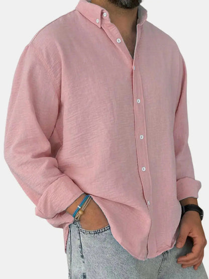 Collared Buttoned Cuffed Textured Curved Plain Shirt