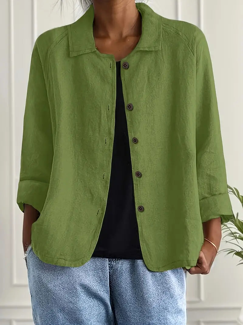 Collared Button Down Three Quarter Sleeve Blouse