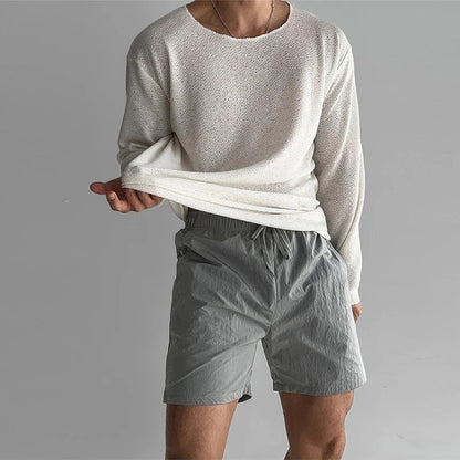 Men's Crew Neck Long Sleeve Loose Fit Knit Shirt