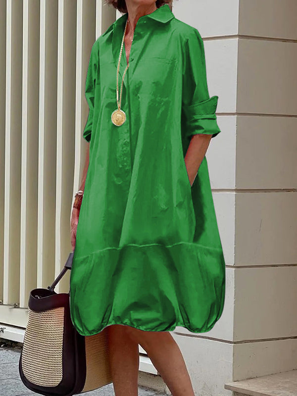 Lapel Collar Button Up Bubble Hem Shirt Dress