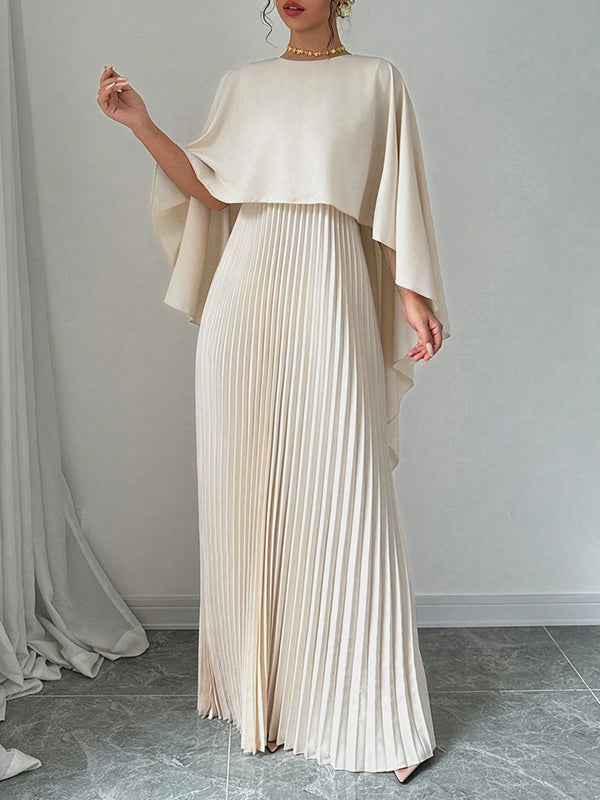 Cape Layered Pleated Round High Maxi Dress