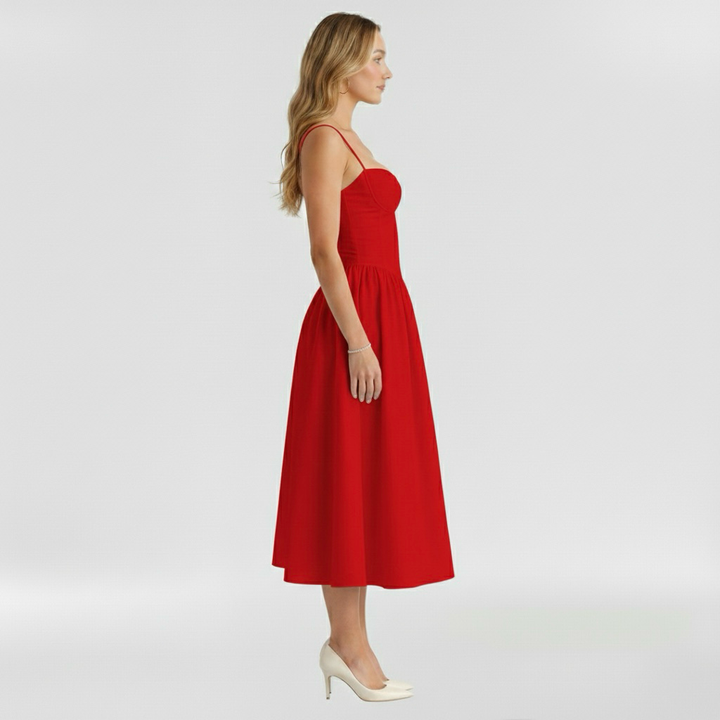 Corset Structured Sleeveless Paneled Gathered Midi Dress