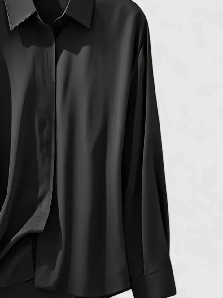 Solid Relaxed Collared Long Cuffed Buttoned Blouse