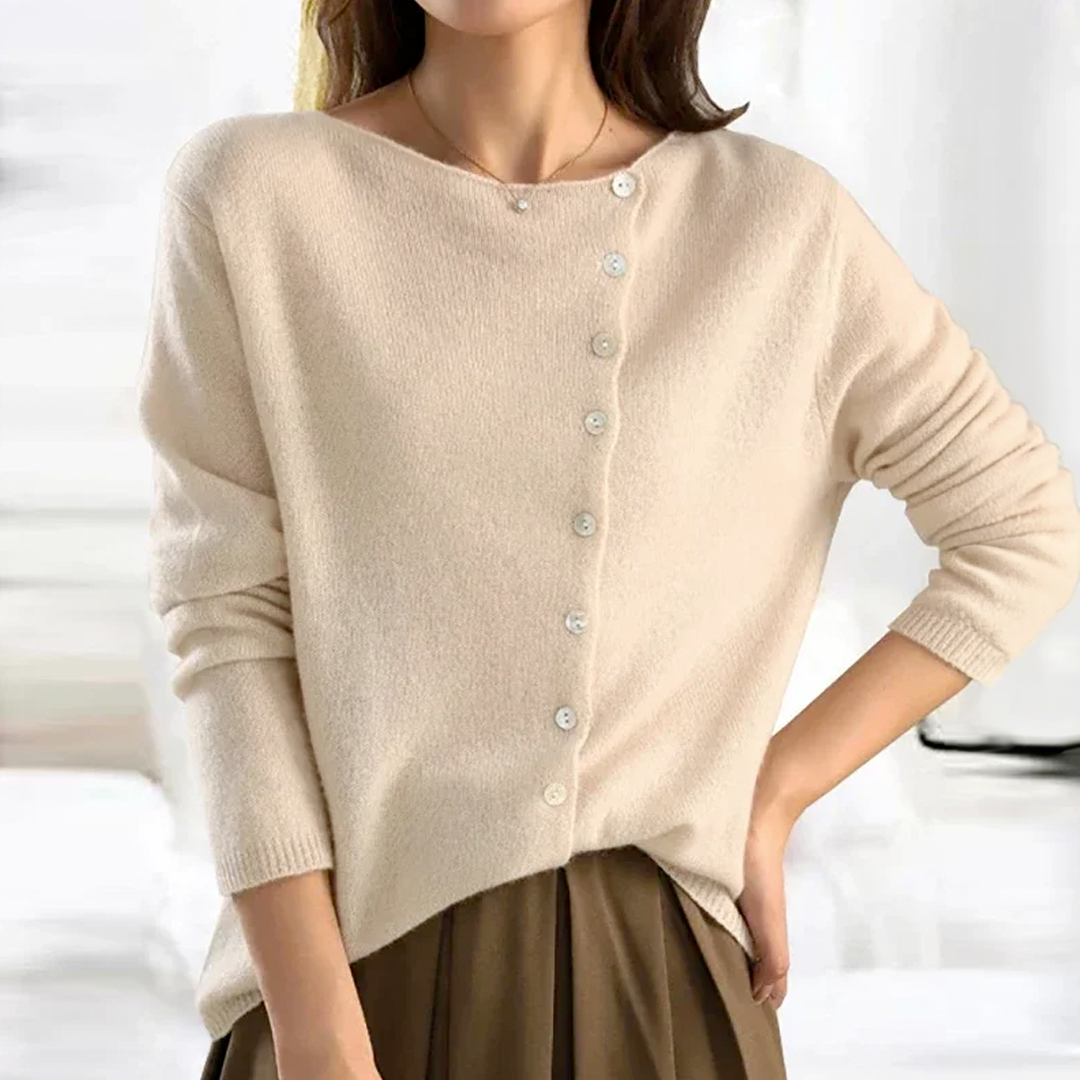 Asymmetric V-Neck Long Sleeve Button Cardigan For Women