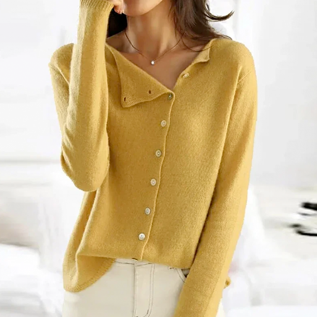 Asymmetric V-Neck Long Sleeve Button Cardigan For Women