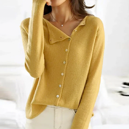 Asymmetric V-Neck Long Sleeve Button Cardigan For Women