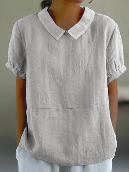 Collared Short Loose Textured Seamed Curved Top
