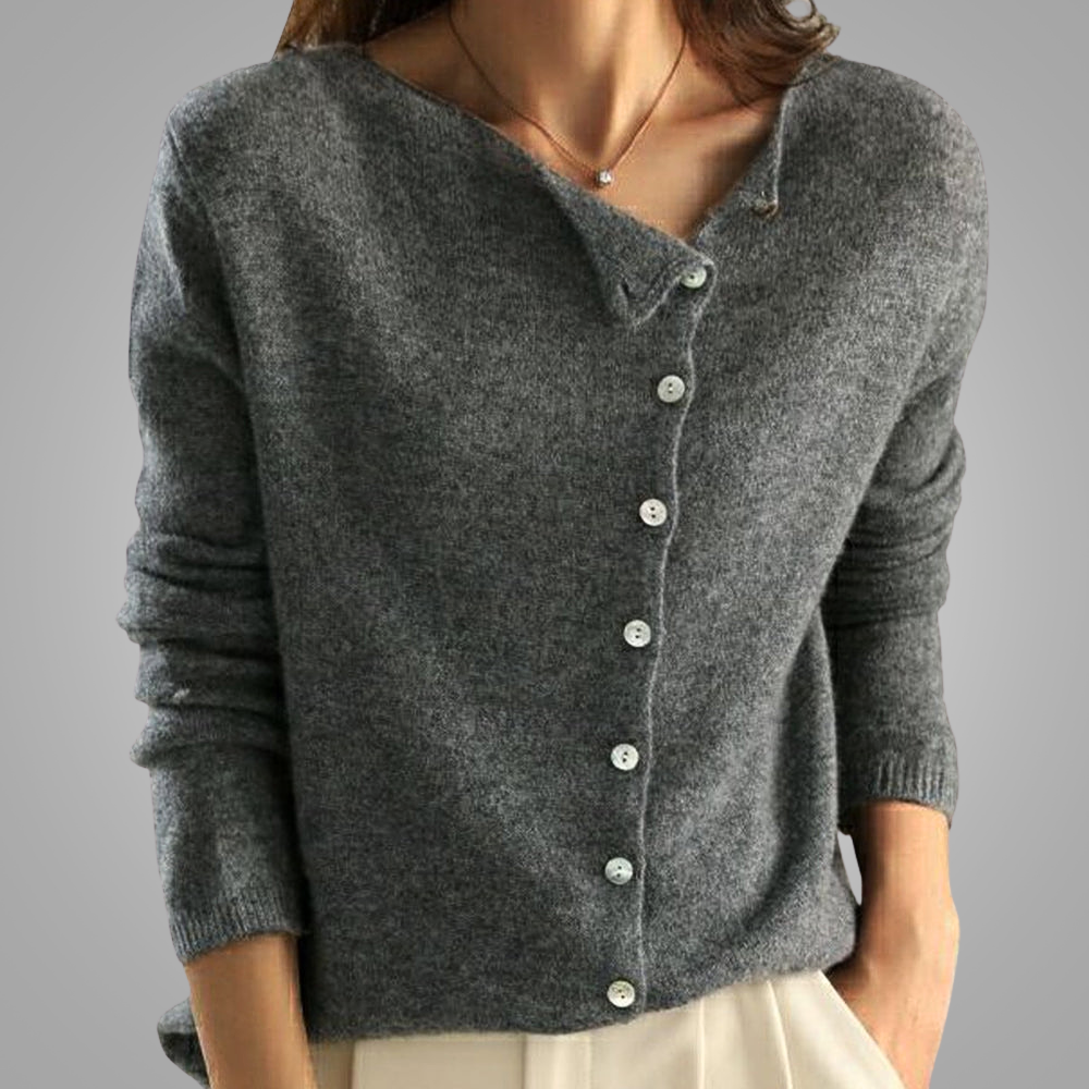 Asymmetric V-Neck Long Sleeve Button Cardigan For Women