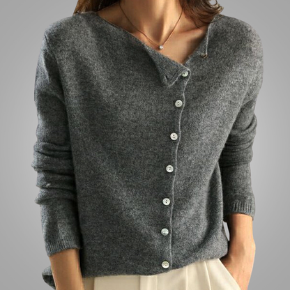 Asymmetric V-Neck Long Sleeve Button Cardigan For Women