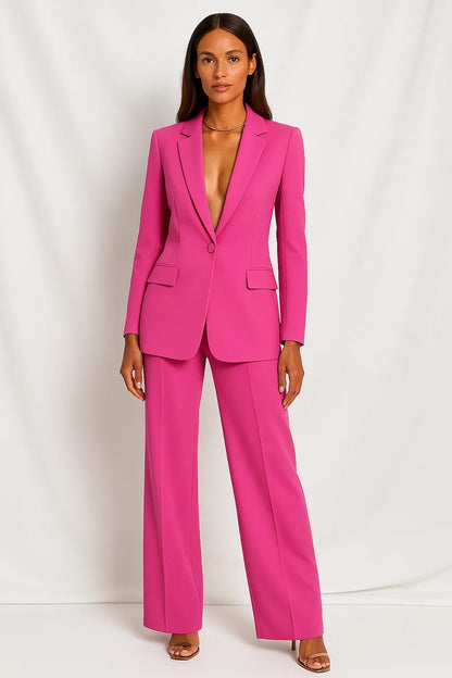 Deep V Neck Single Button Blazer and Pants Set