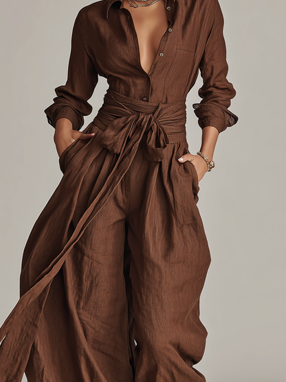 Cuffed Sleeve Floor Length Overlay Jumpsuit