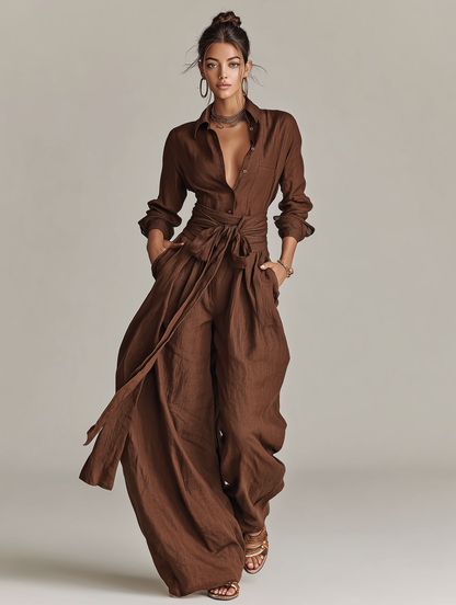 Cuffed Sleeve Floor Length Overlay Jumpsuit