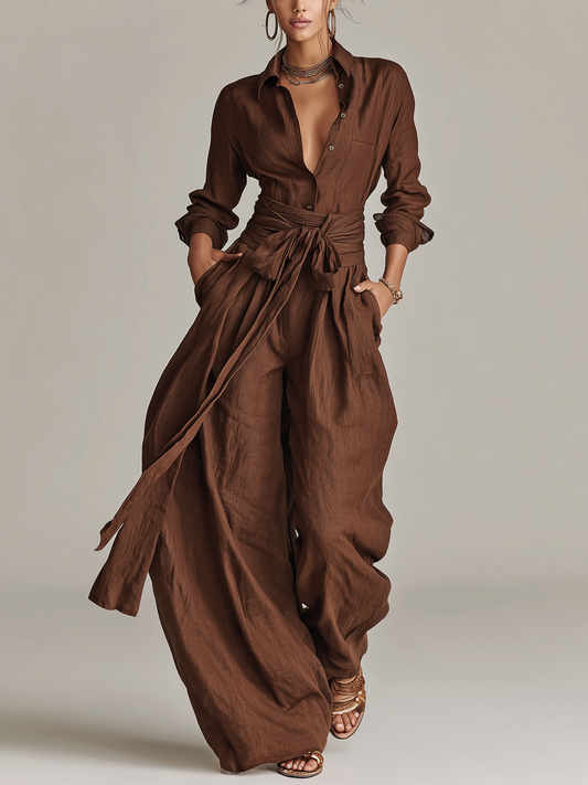 Cuffed Sleeve Floor Length Overlay Jumpsuit