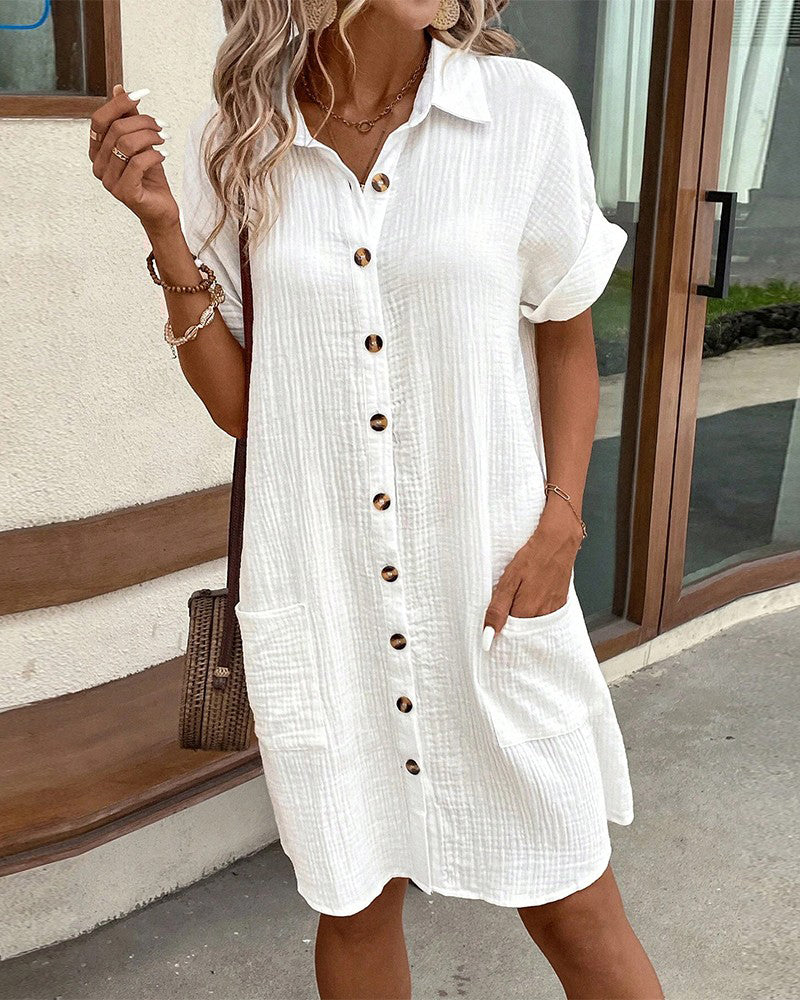 Loose Fit Short Sleeve Pocket Dress