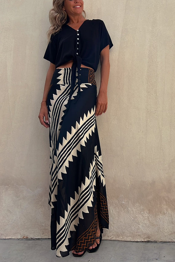 Tiered Pleated Flared Floor Length Skirt