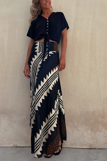 Tiered Pleated Flared Floor Length Skirt