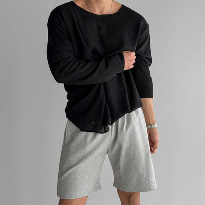 Men's Crew Neck Long Sleeve Loose Fit Knit Shirt