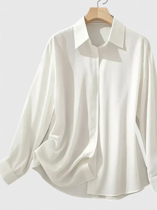 Solid Relaxed Collared Long Cuffed Buttoned Blouse