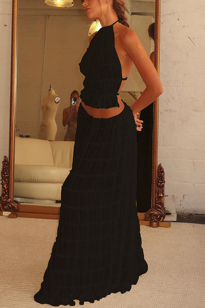 Drawstring Waist Layered Chiffon Set