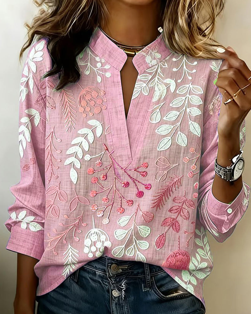 Patterned Banded Split Buttoned Flowy Top