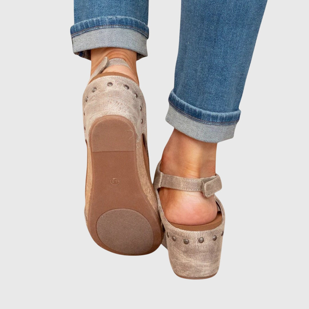 Open Toe Studded Wedge Slingback Sandals