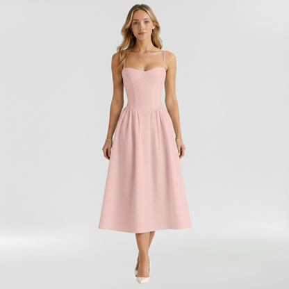 Corset Structured Sleeveless Paneled Gathered Midi Dress