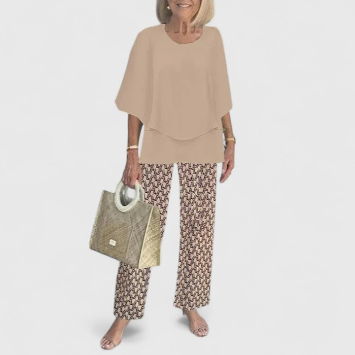 Layered Round Neck Batwing Sleeve Top Straight Leg Set