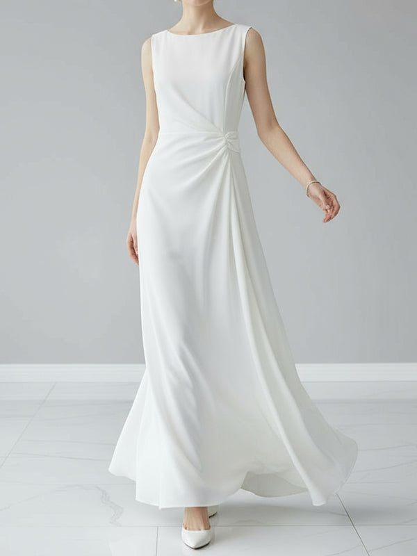 Sleeveless Ruched Waist Round Neck Maxi Dress