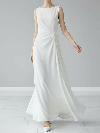 Sleeveless Ruched Waist Round Neck Maxi Dress